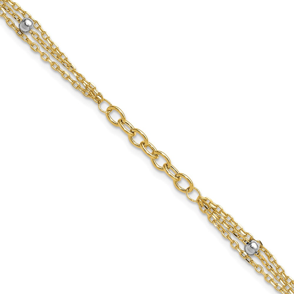 14K with White Rhodium Fancy Link with extender Bracelet