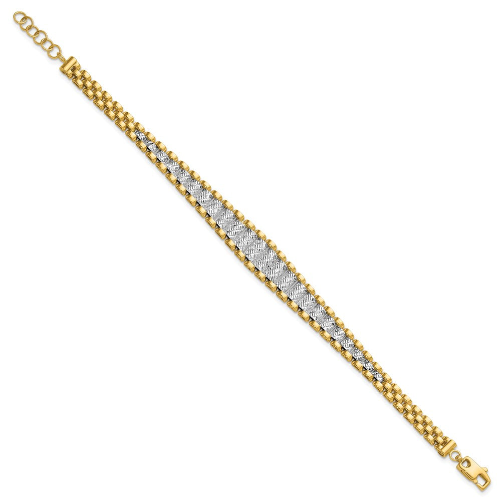 14K Two-tone Polished / Diamond-cut w/ ext. Bracelet