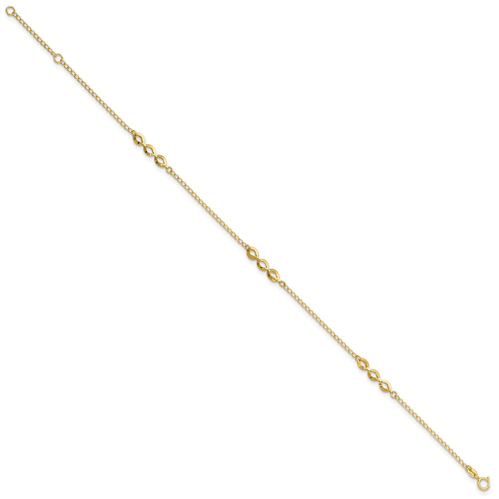 14K Polished Ovals 3-Station Plus Extender - Total Anklet