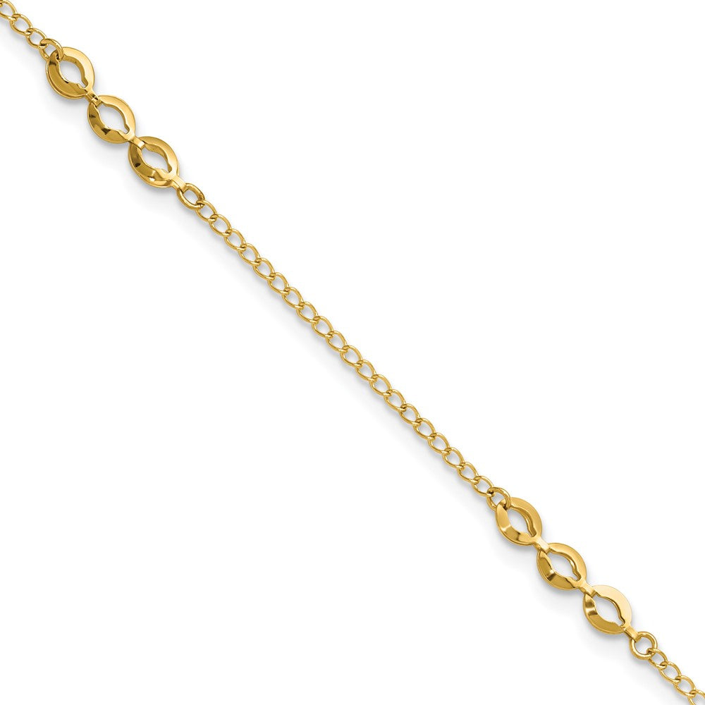 14K Polished Ovals 3-Station Plus Extender - Total Anklet