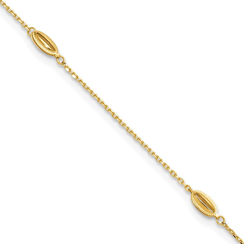 14K Polished and Textured Station Plus ext. Anklet