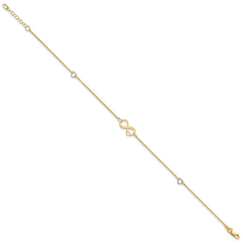 14K Two-tone Polished Infinity Open Heart Plus ext. Anklet