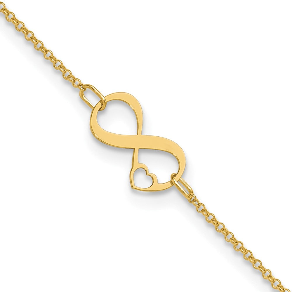 14K Two-tone Polished Infinity Open Heart Plus ext. Anklet