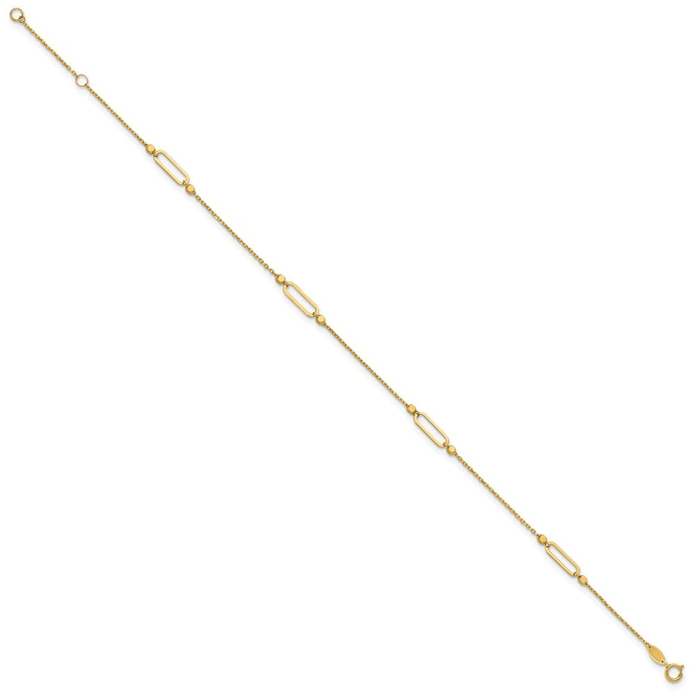 14K Oval Link and Bead 4-Station Plus Extender - Total Anklet