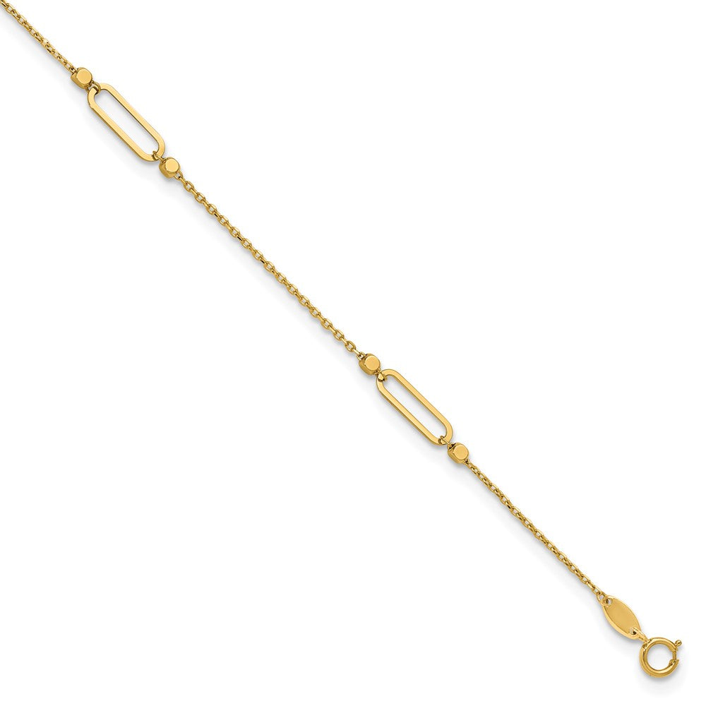14K Oval Link and Bead 4-Station Plus Extender - Total Anklet