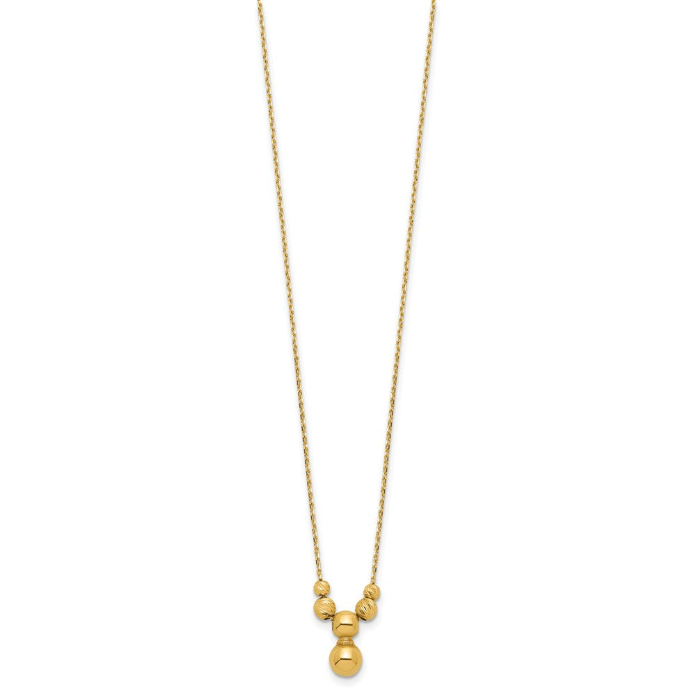14K Polished and Diamond-cut Beads Element with extender Necklace