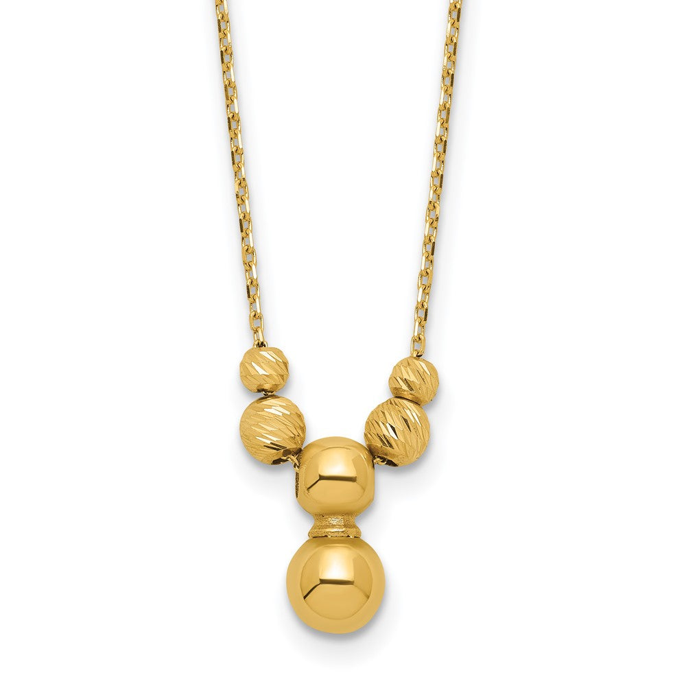 14K Polished and Diamond-cut Beads Element with extender Necklace
