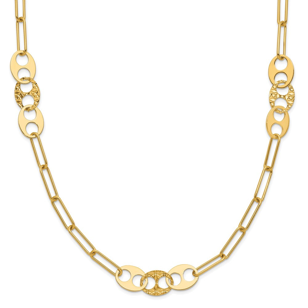 14K Polished and Diamond-cut Paperclip Link with Fancy Oval Stations Necklace