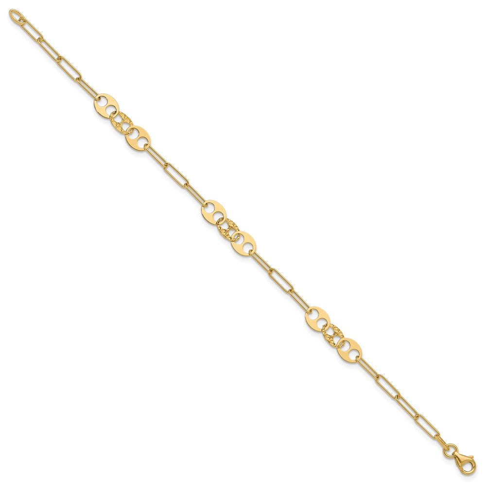 14K Polished and Diamond-cut Paperclip Link with Fancy Oval Stations Bracelet