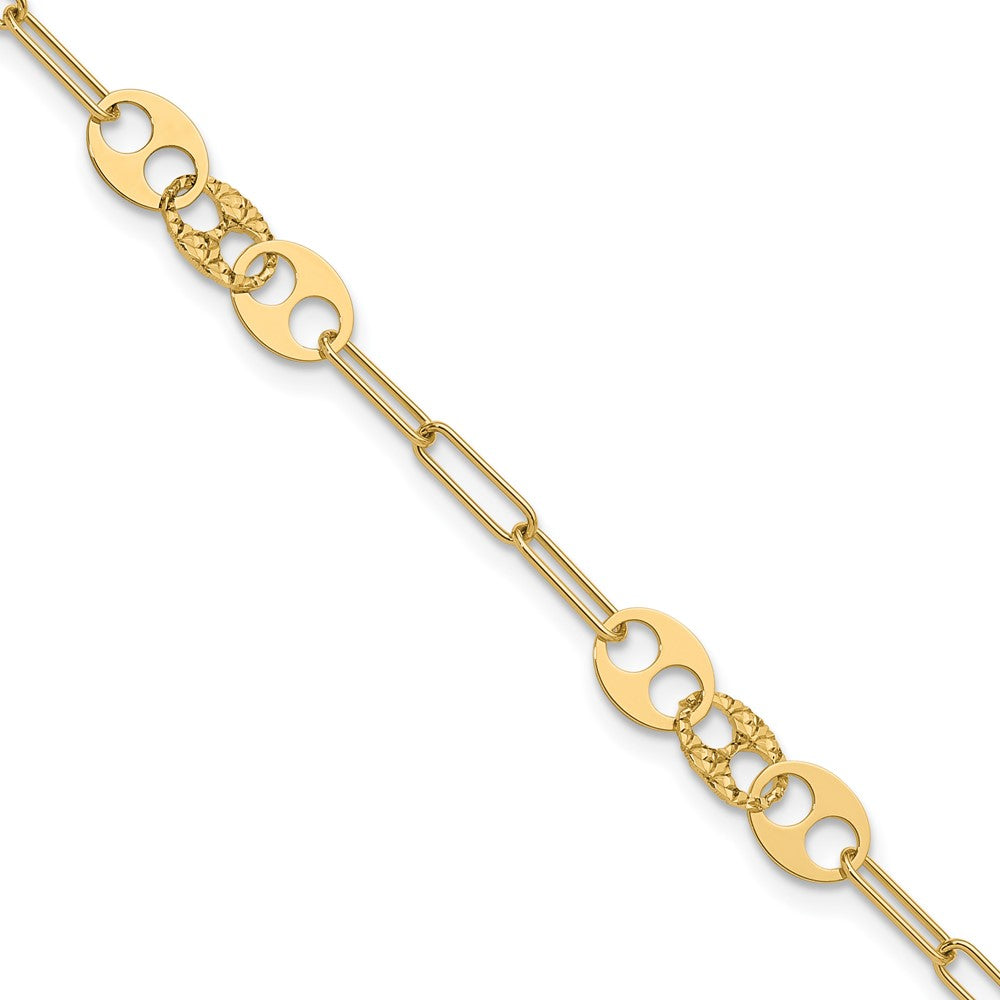 14K Polished and Diamond-cut Paperclip Link with Fancy Oval Stations Bracelet