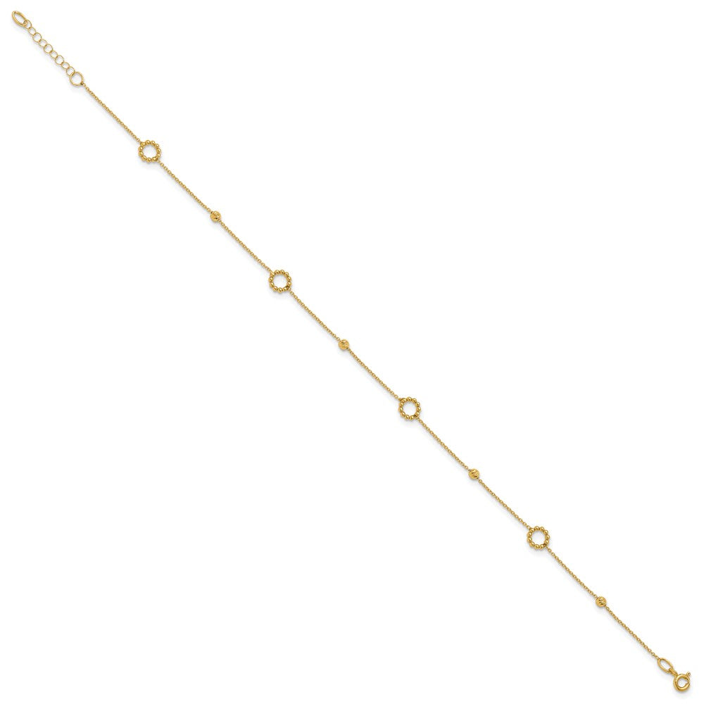 14K Circle and Diamond-cut Bead Plus Extender - Total Anklet