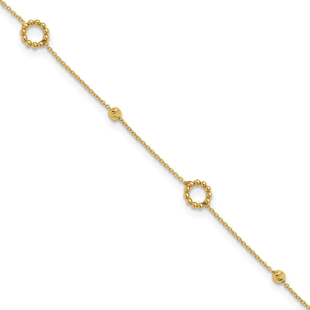 14K Polished and Diamond-cut Plus ext. Anklet