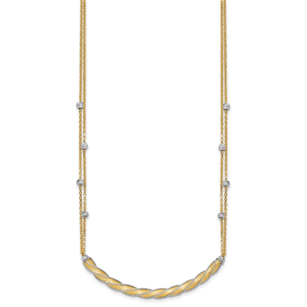 14K Two-tone Polished/Satin/Dia-cut Bar w/ ext. Necklace