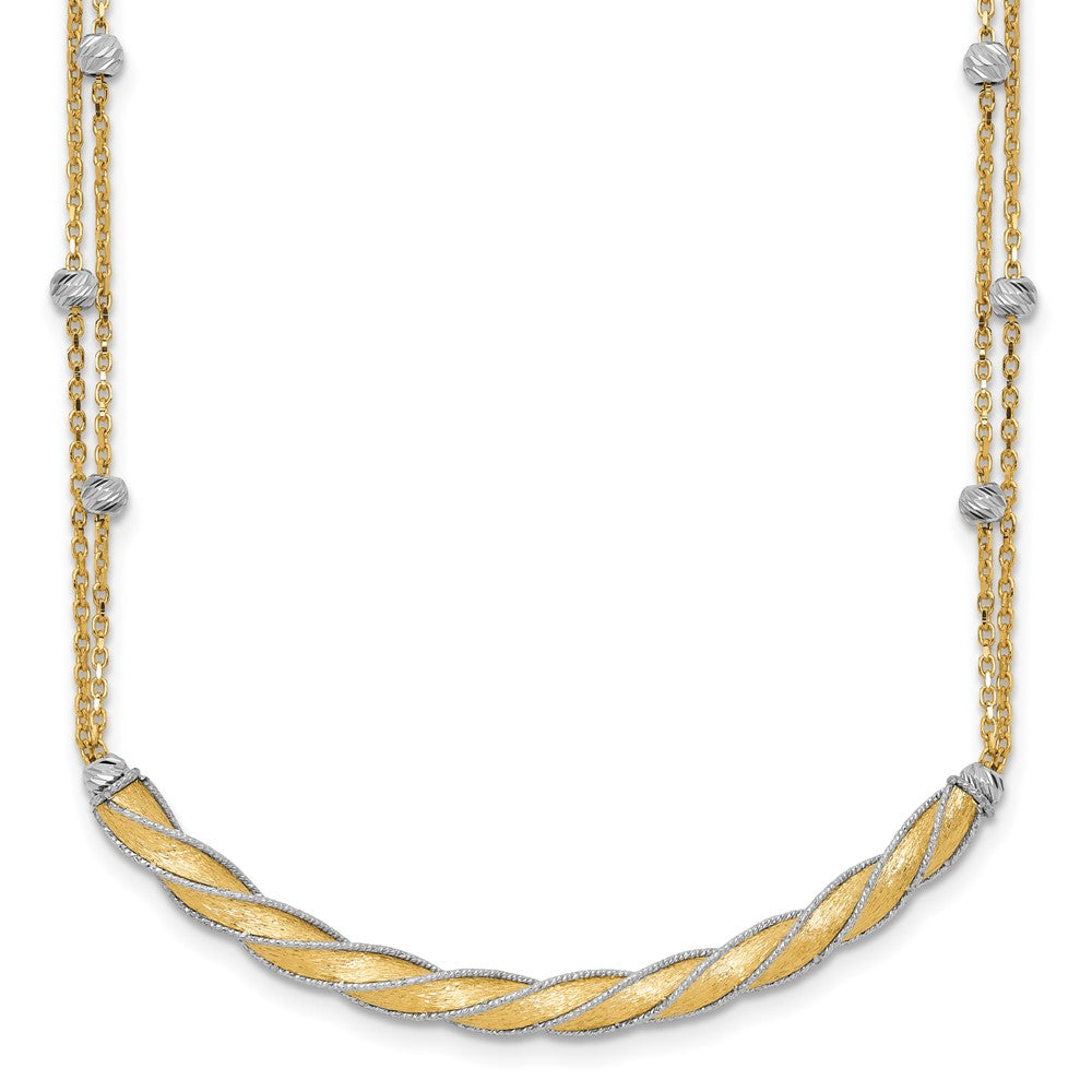 14K Two-tone Polished/Satin/Dia-cut Bar w/ ext. Necklace