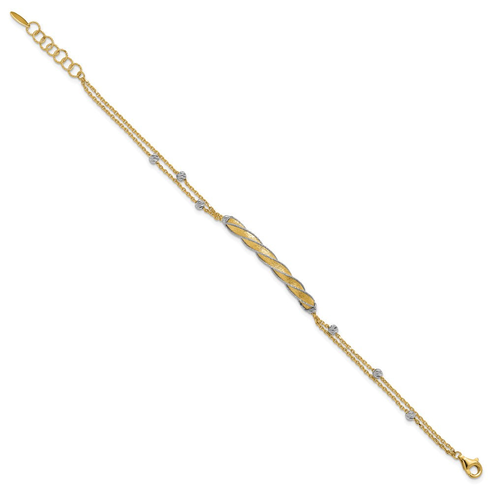 14K Two-tone Polish/Satin/Dia-cut Fancy Bar w/ ext. Bracelet