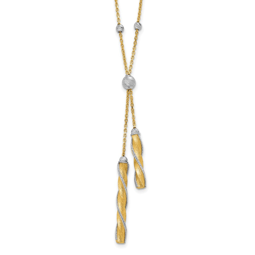 14K Two-tone Polished/Satin/Dia-cut Fancy with ext. Necklace