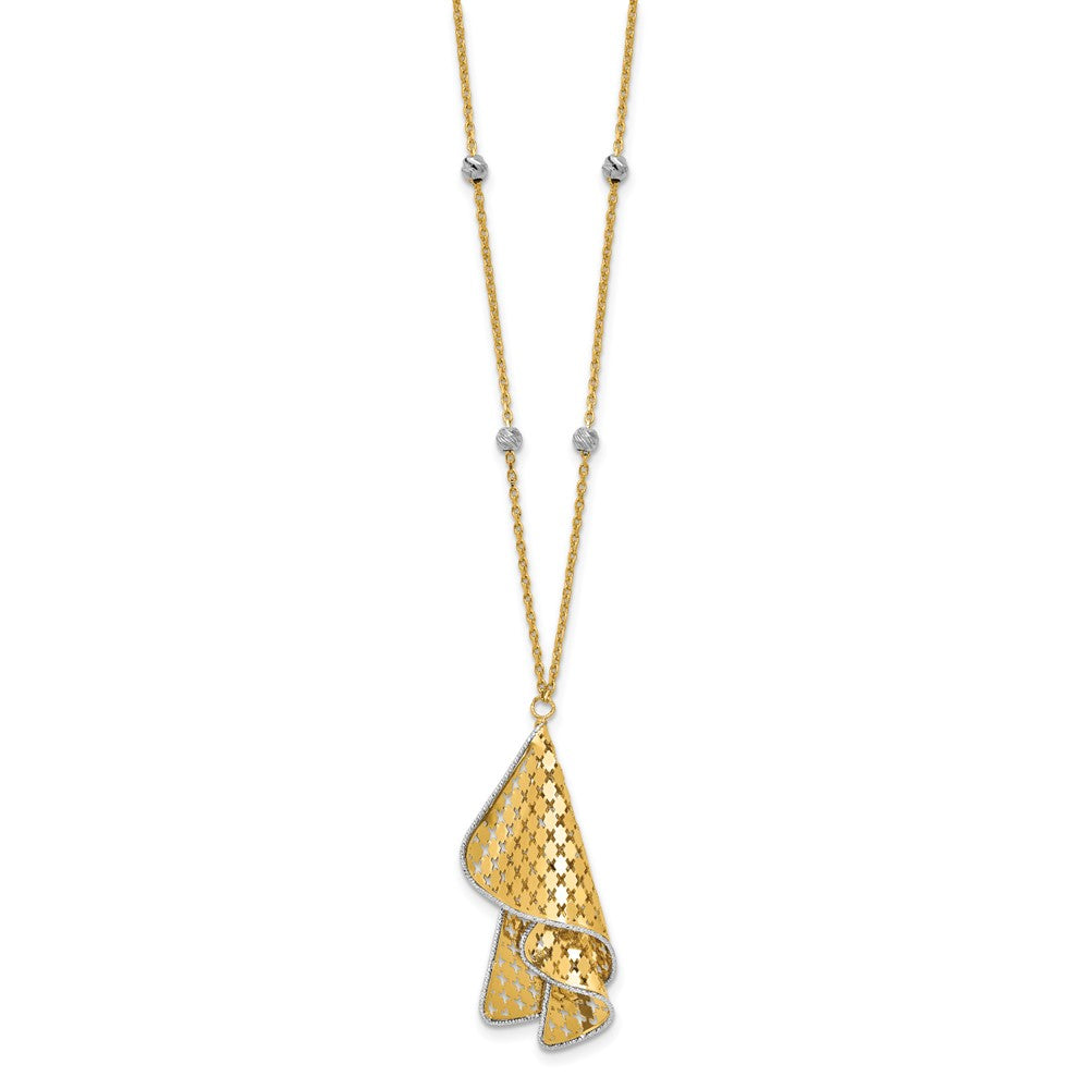 14K Two-tone Polished and Diamond-cut Modern Pendant with extender Necklace