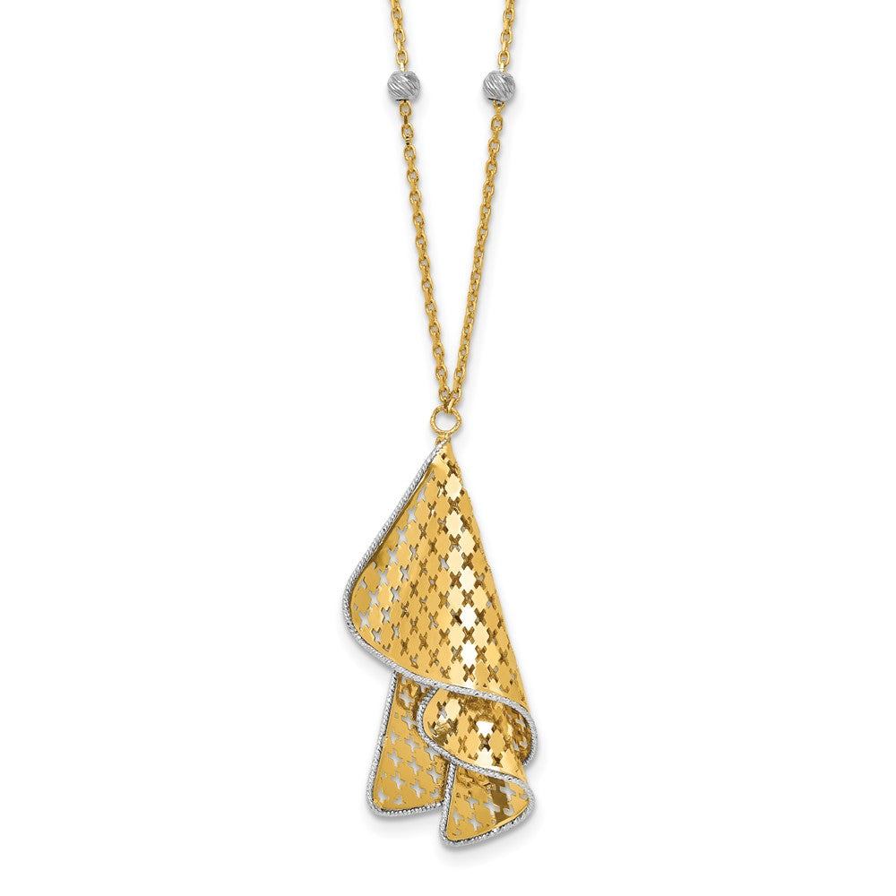 14K Two-tone Polished and Diamond-cut Modern Pendant with extender Necklace