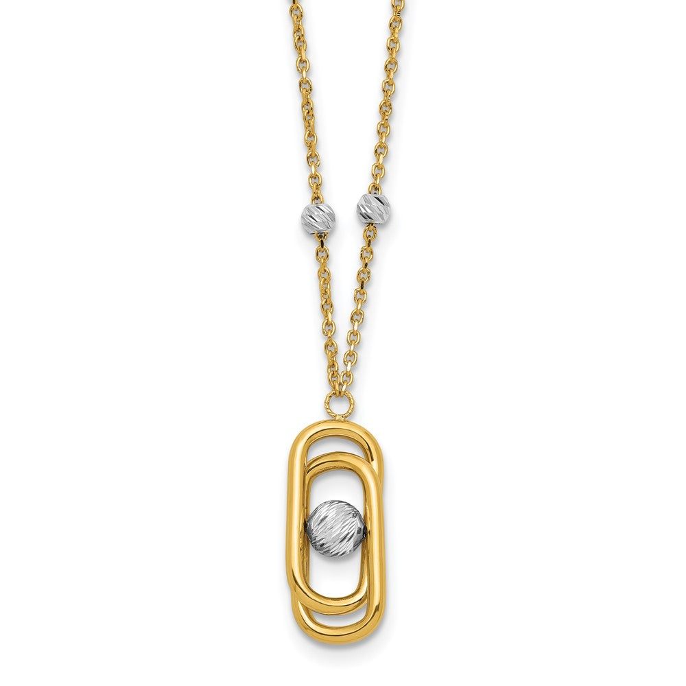 14K Two-tone Polished and Dia-cut Fancy with ext. Necklace