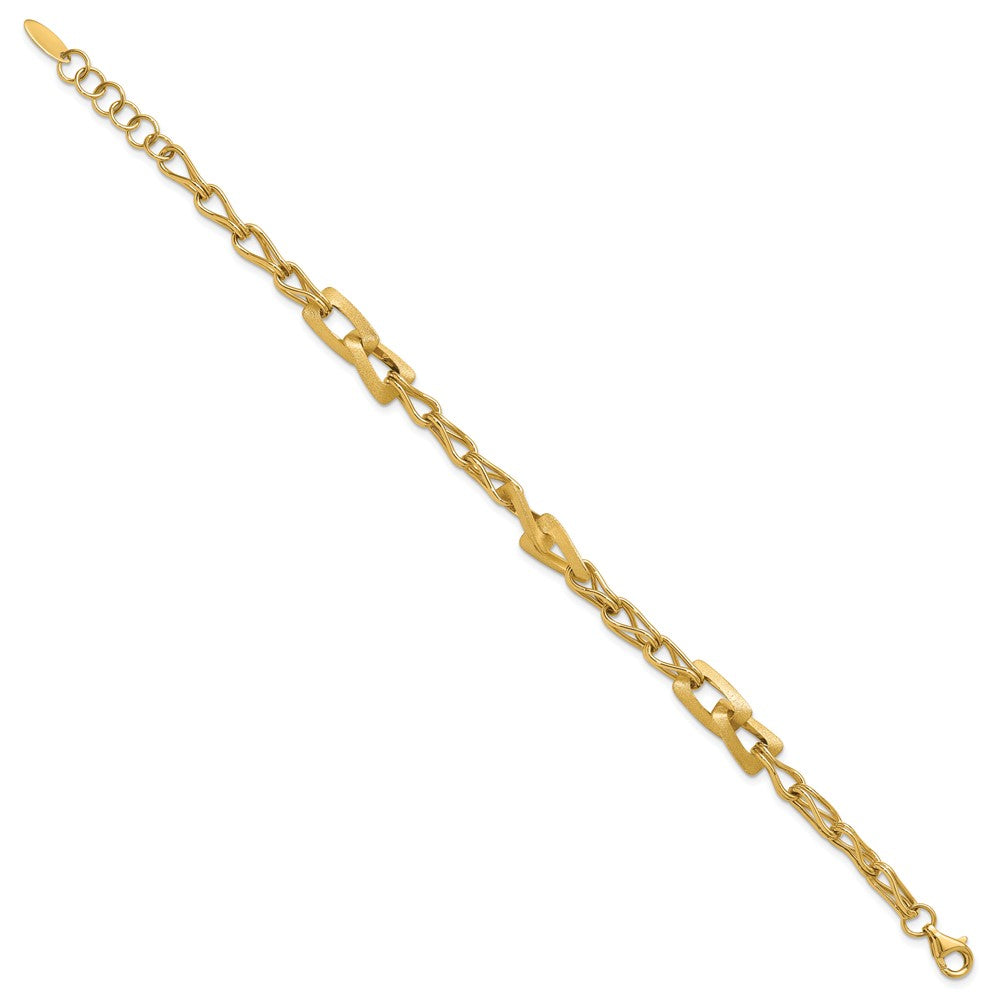 14K Polished and Satin Fancy Link with extender Bracelet
