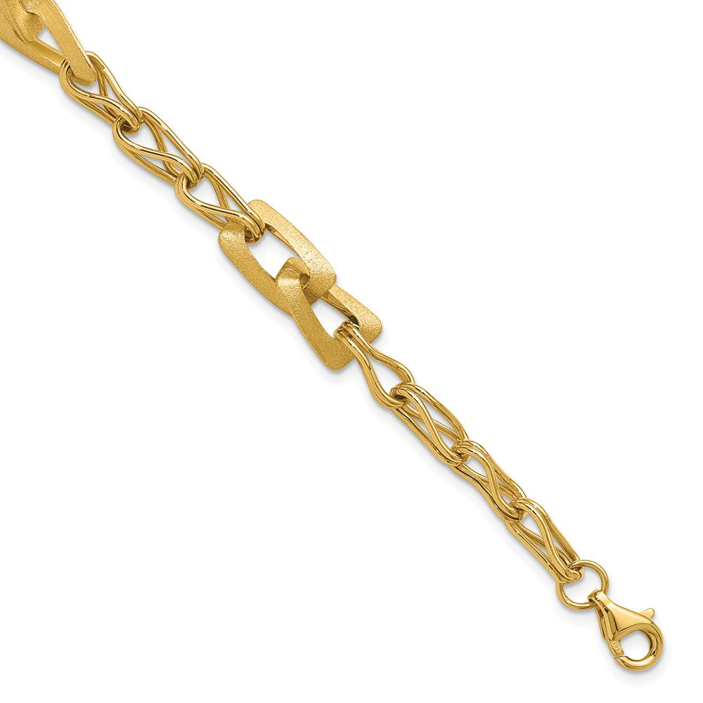 14K Polished and Satin Fancy Link with 1in ext. Bracelet