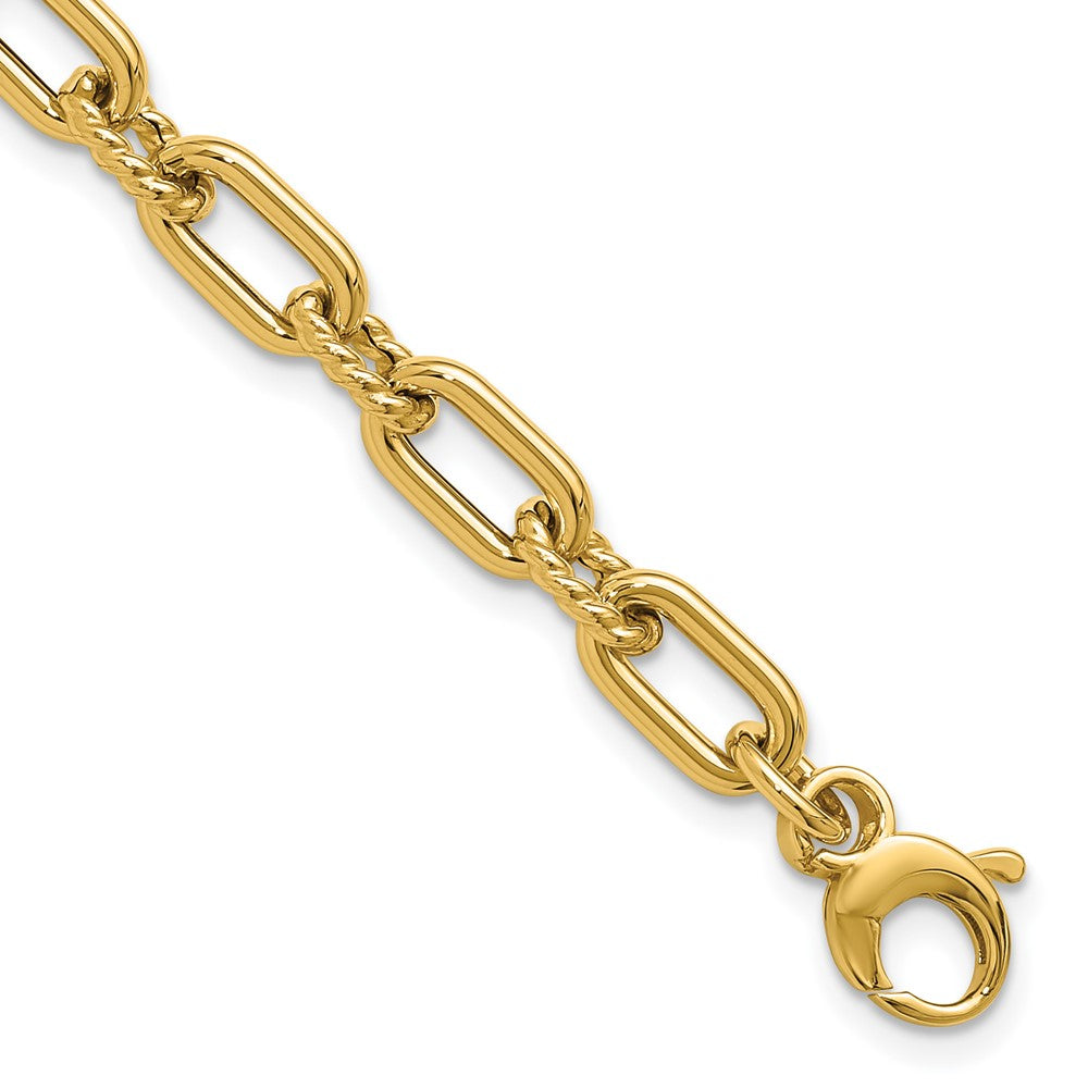 14K Polished and Textured Fancy Link Bracelet