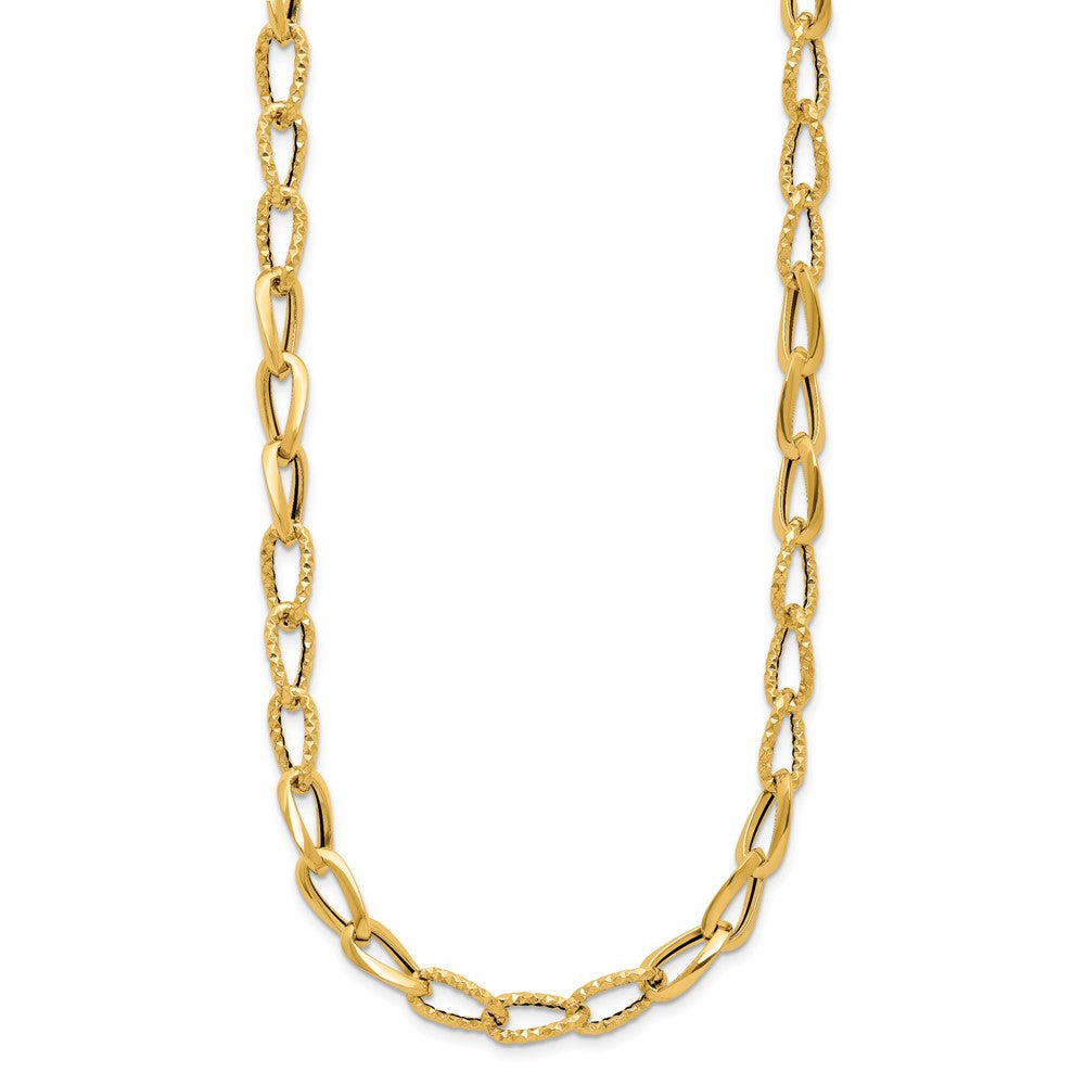 14K Polished and Diamond-cut Fancy Link Necklace