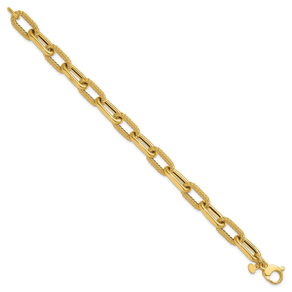 14K Polished and Textured Fancy Link Bracelet