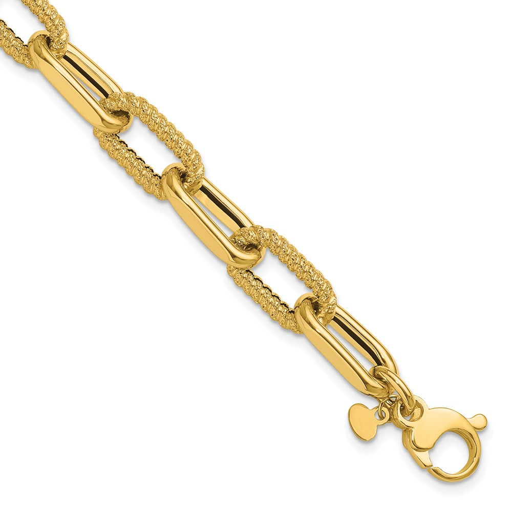 14K Polished and Textured Fancy Link Bracelet