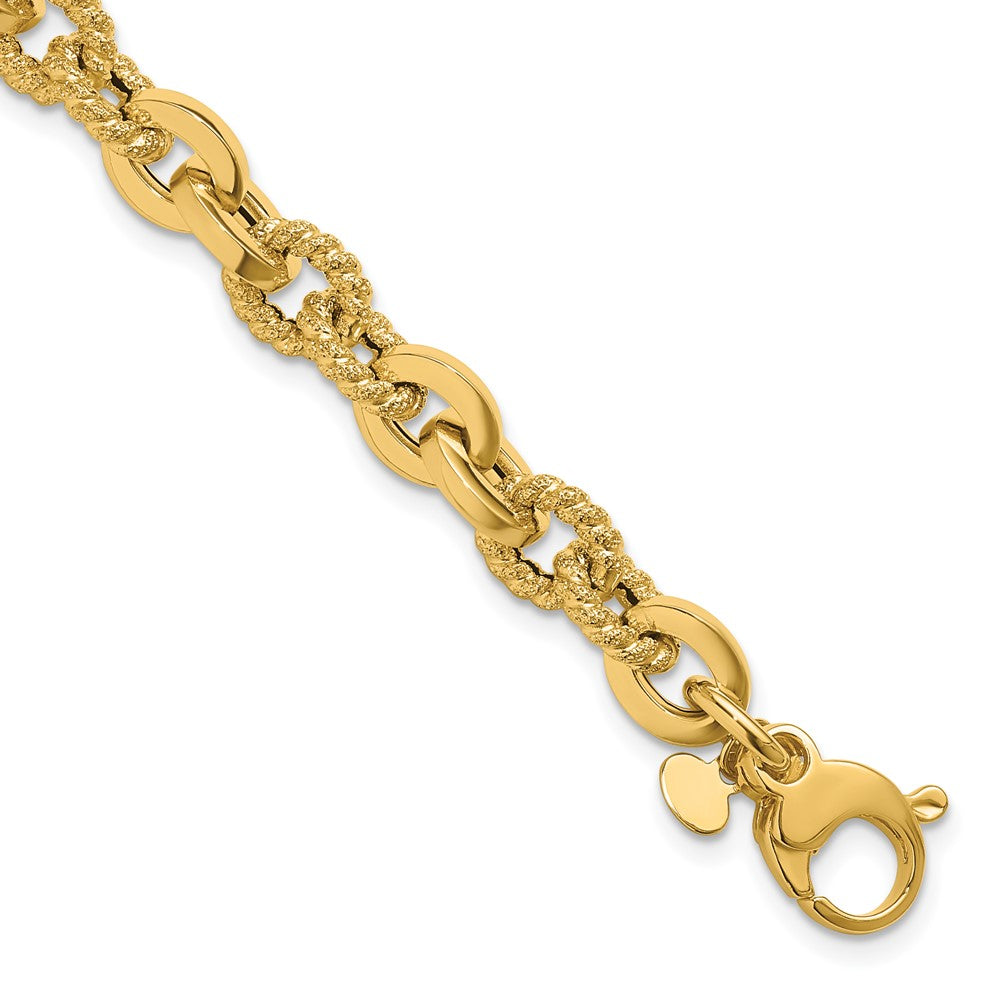 14K Polished and Textured Fancy Link Bracelet