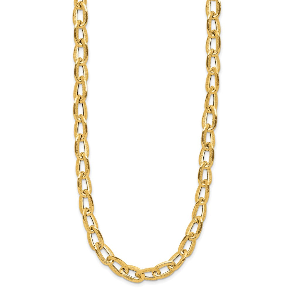 14K Polished and Satin Fancy Oval Link Necklace