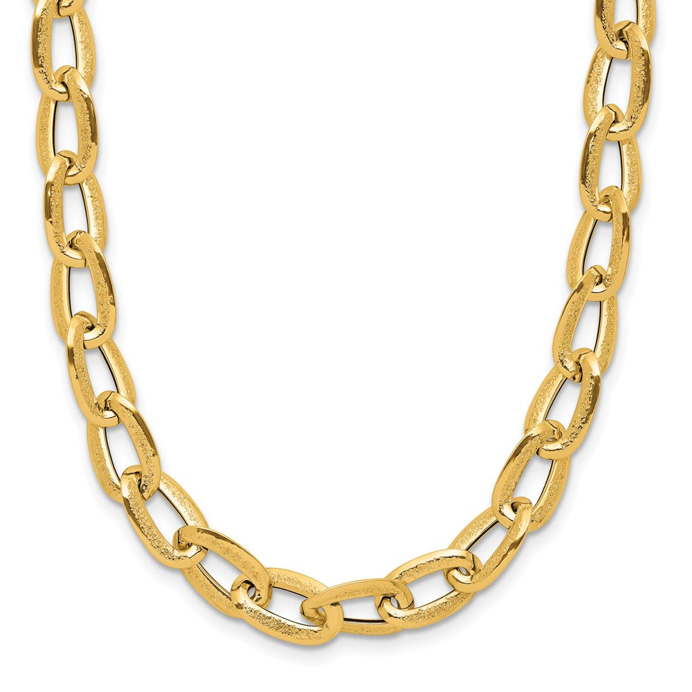 14K Polished and Satin Fancy Oval Link Necklace