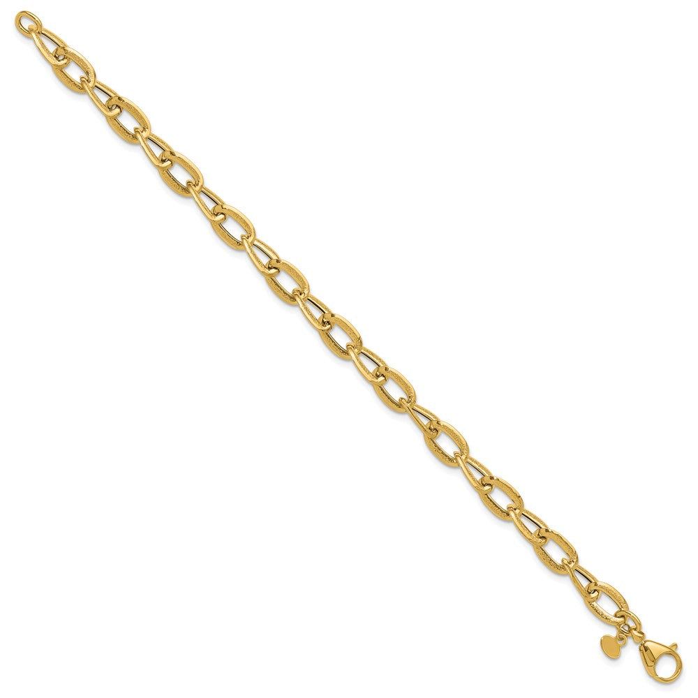 14K Polished and Satin Fancy Oval Link Bracelet