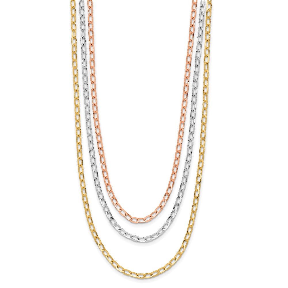 14K Tri-color Polished 3-Strand Link Necklace