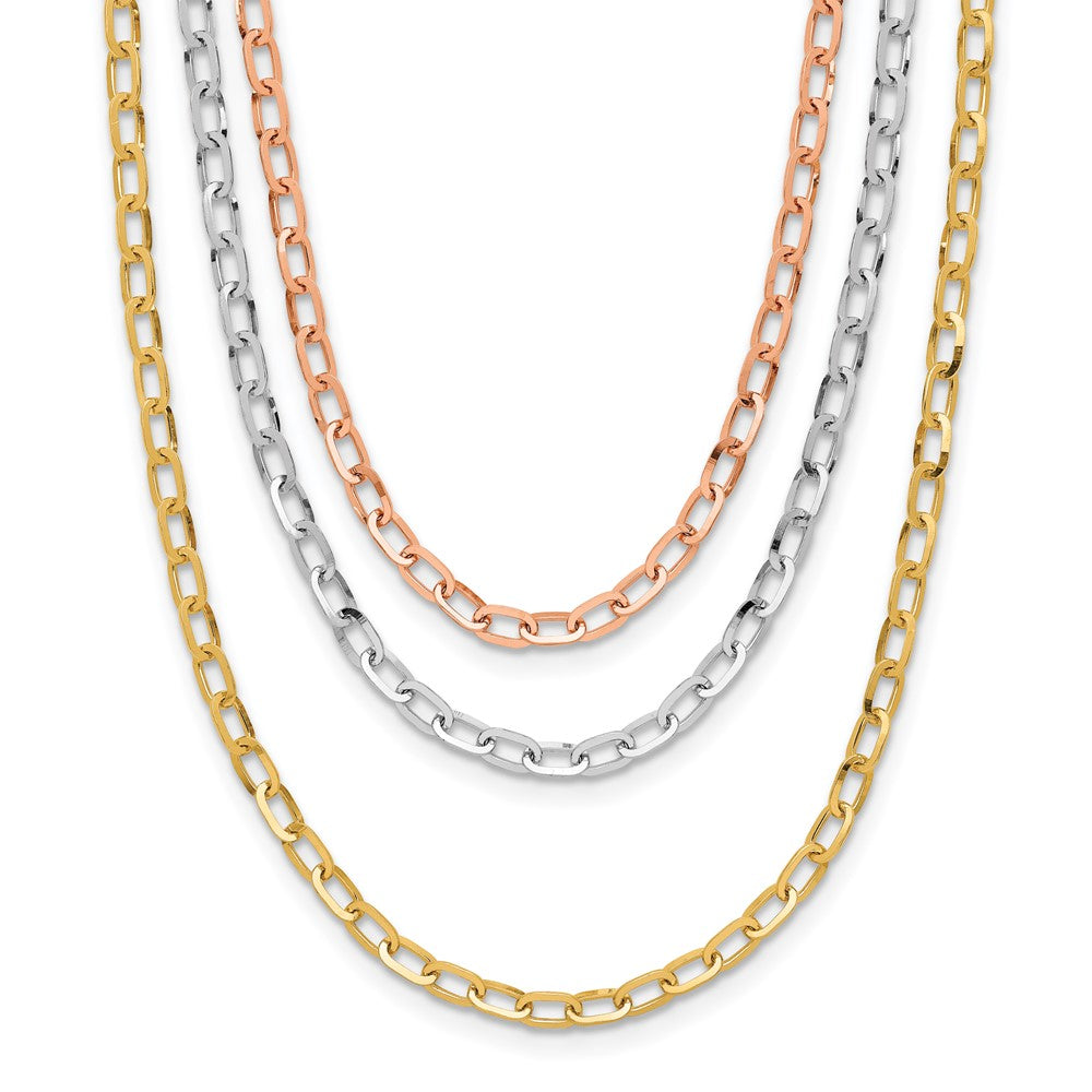 14K Tri-color Polished 3-Strand Link Necklace