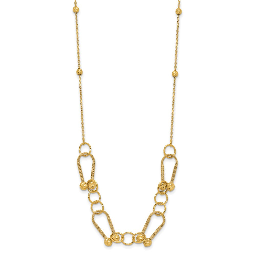 14K Polished/Textured/Dia-cut Fancy Link with ext. Necklace