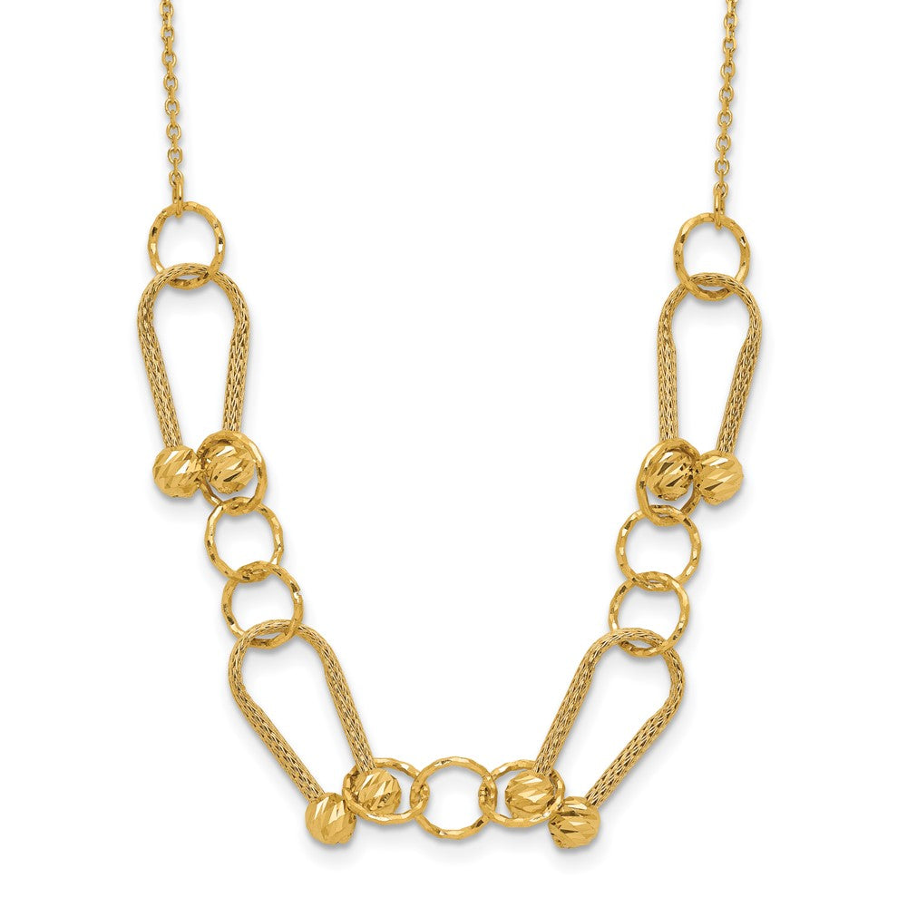 14K Polished/Textured/Dia-cut Fancy Link with ext. Necklace