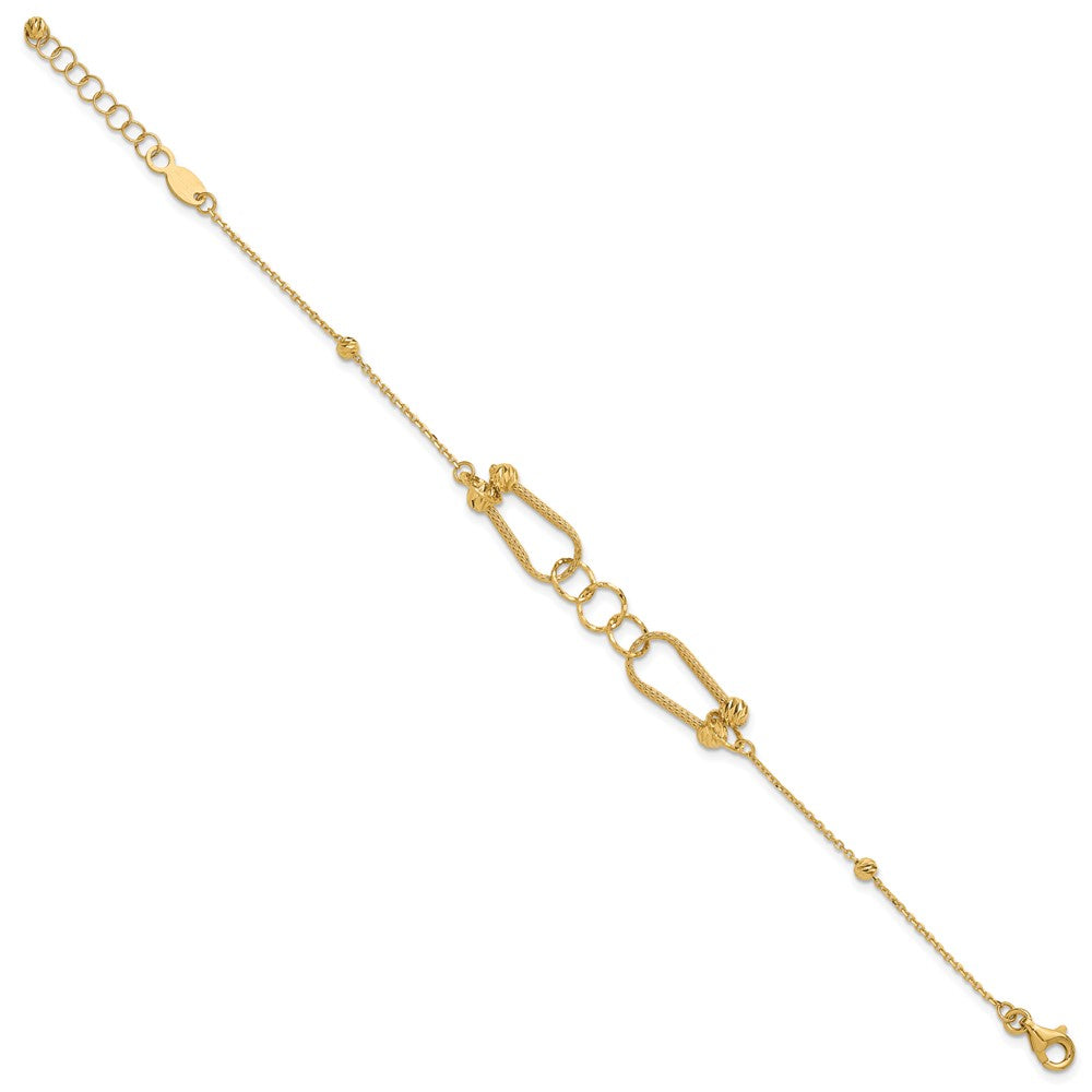 14K Polished and Diamond-cut Fancy Link with 1in ext. Bracelet