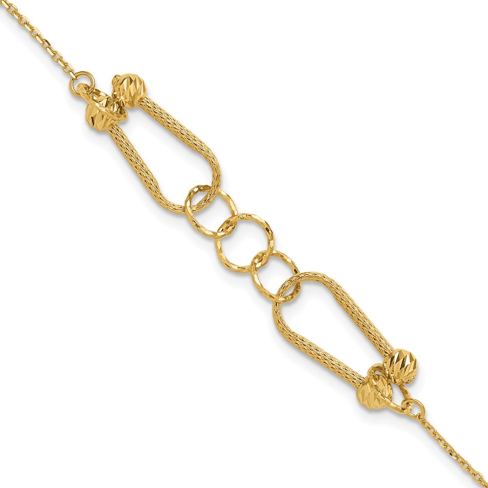 14K Polished and Diamond-cut Fancy Link with ext. Bracelet