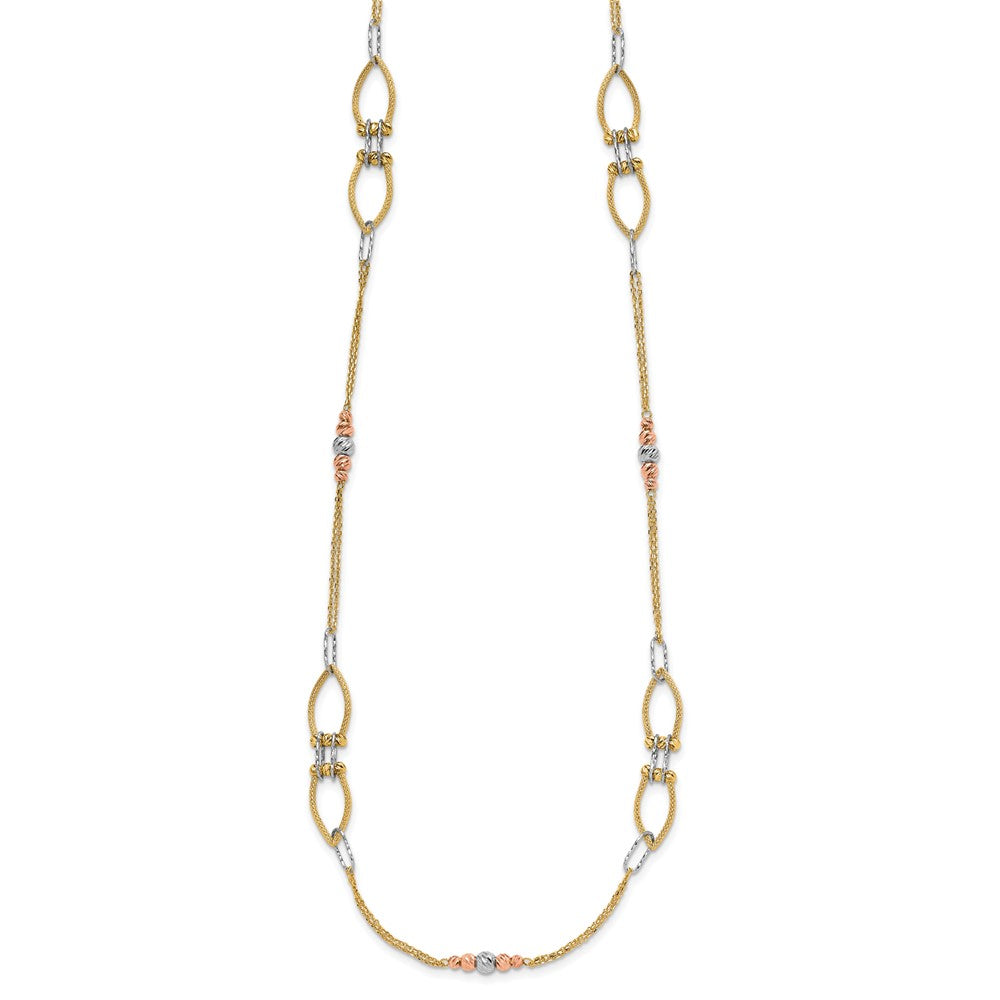 14K Tri-color Polish/Textured/Dia-cut Fancy w/ ext. Necklace