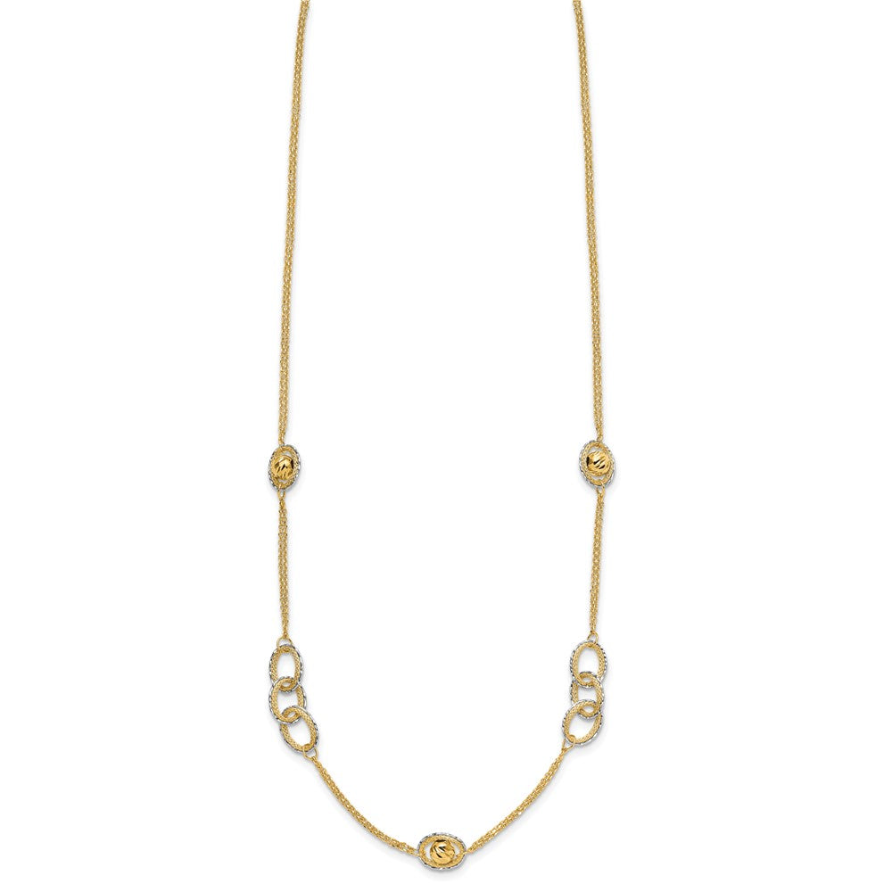 14K Two-tone Polish/Textured/Dia-cut Fancy w/ ext. Necklace