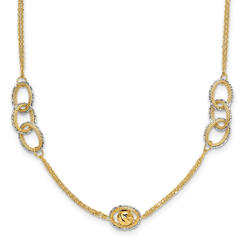 14K Two-tone Polish/Textured/Dia-cut Fancy w/ ext. Necklace