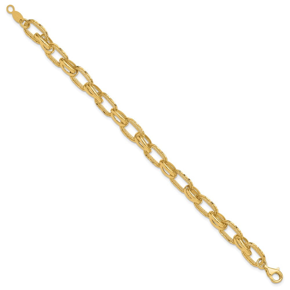 14K Polished/Textured/Diamond-cut Fancy Link Bracelet