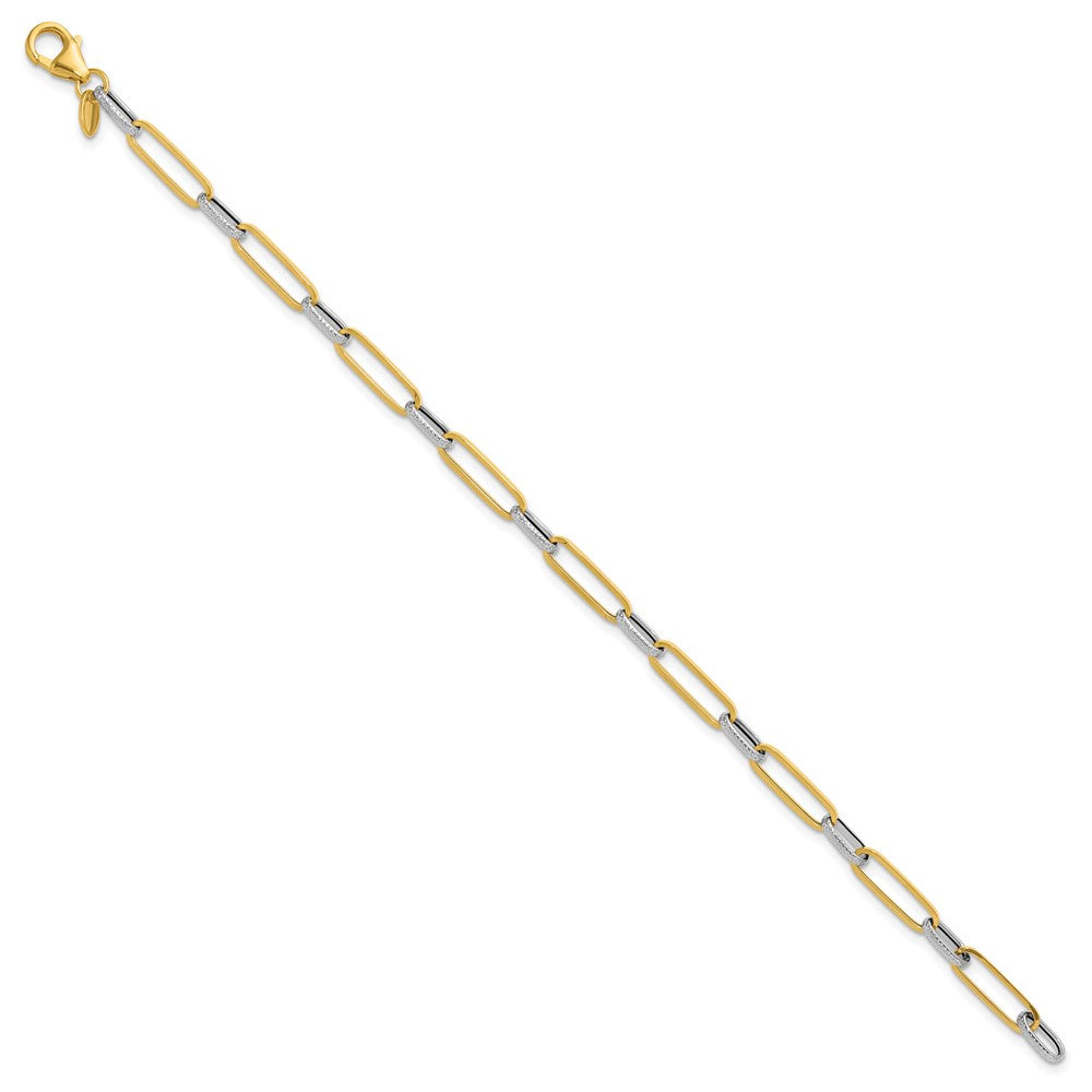 14K with White Rhodium Polished and Textured Fancy Oval Link Bracelet