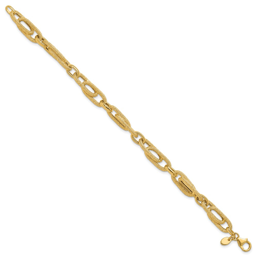 14K Polished and Textured Fancy Link Bracelet