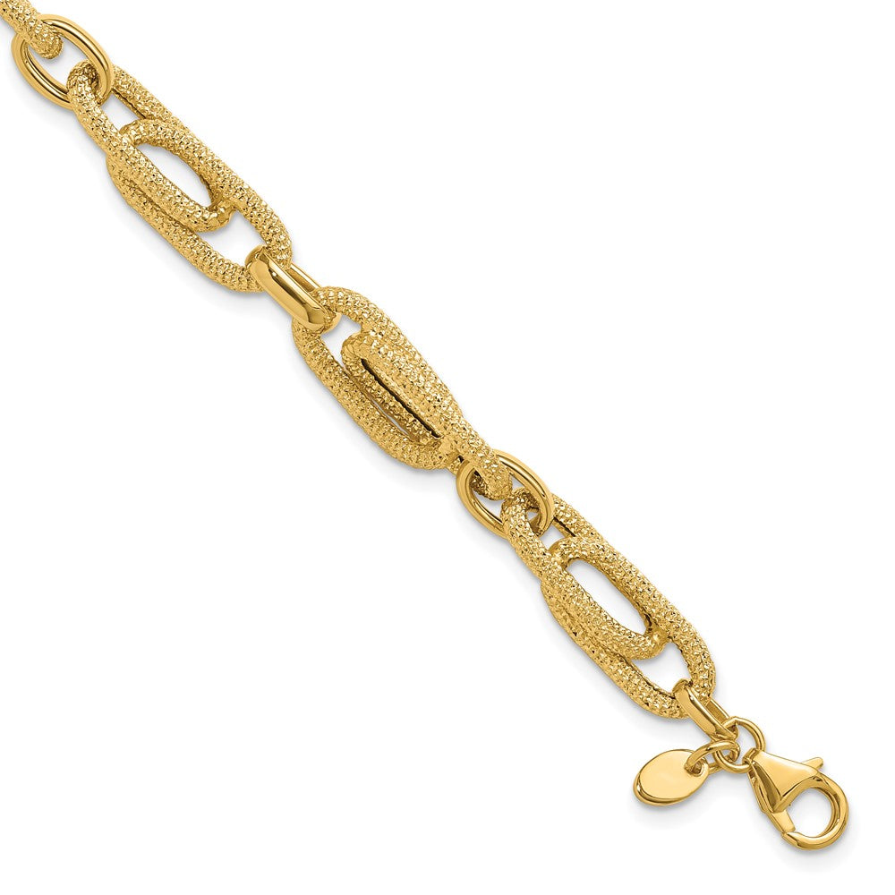 14K Polished and Textured Fancy Link Bracelet