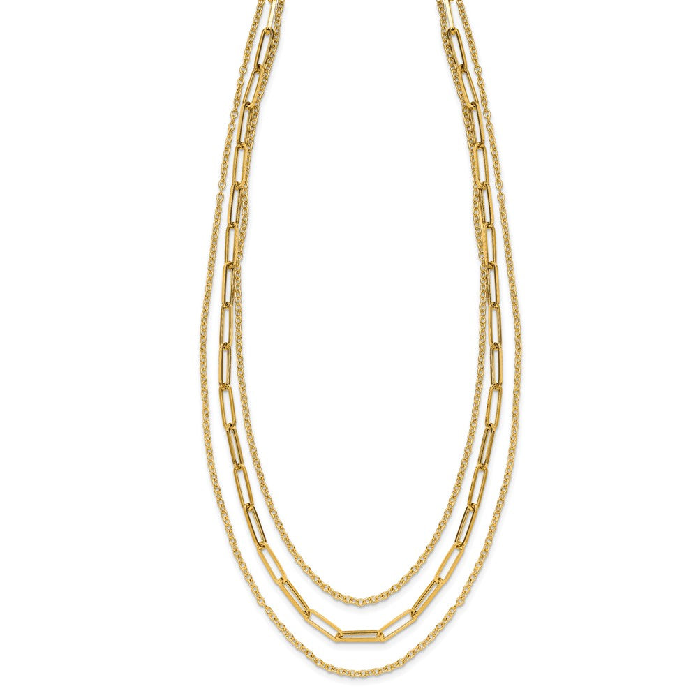 14K Polished 3-strand Oval and Rolo Fancy Link Necklace