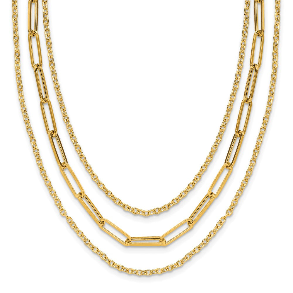 14K Polished 3-strand Fancy Link Necklace