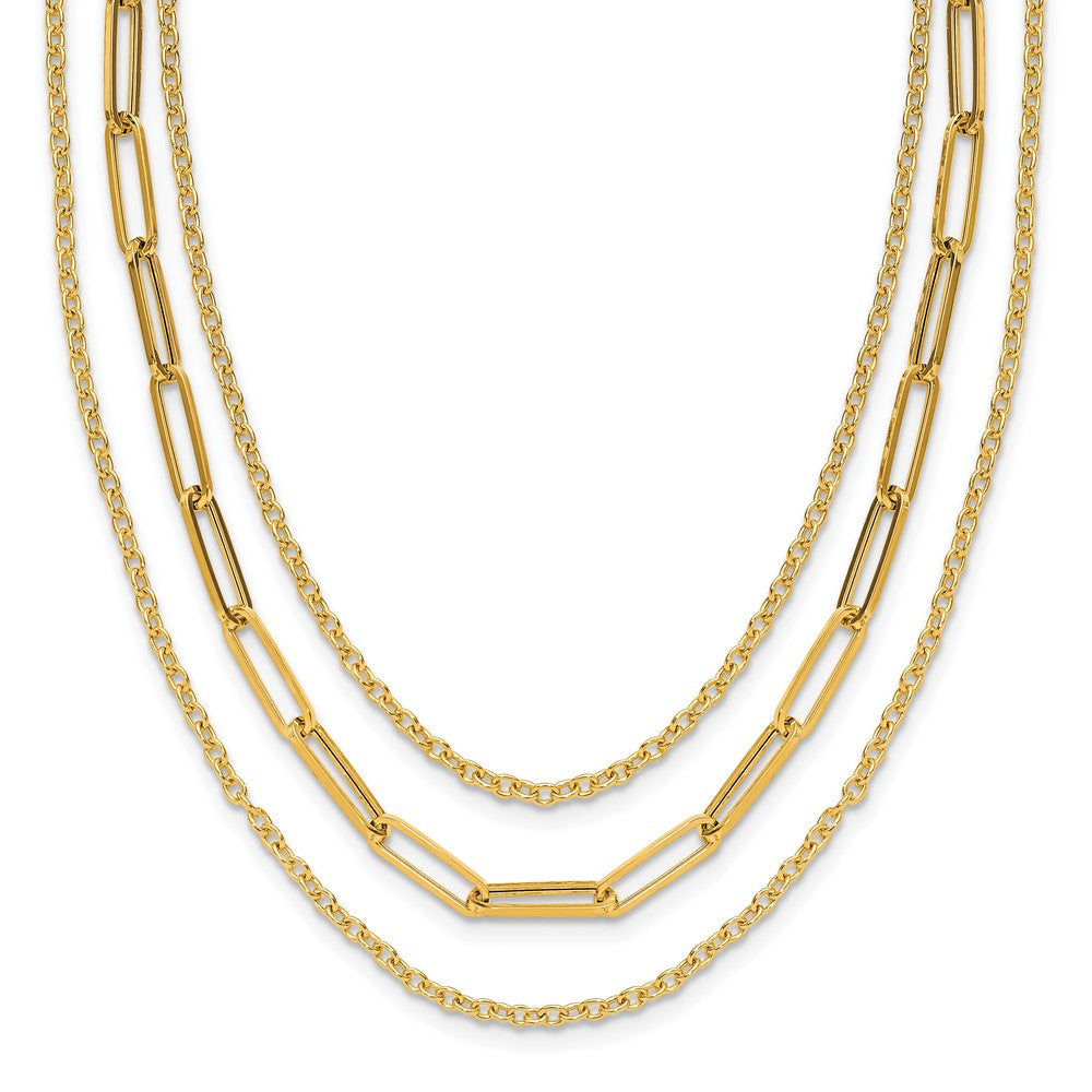 14K Polished 3-strand Oval and Rolo Fancy Link Necklace