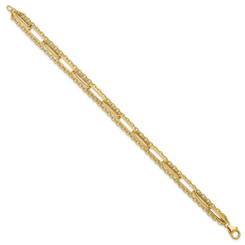 14K Polished 3-strand Oval and Rolo Fancy Link Bracelet
